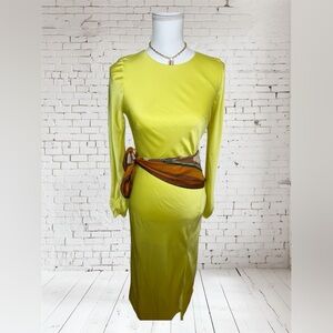 Express Vibrant Yellow Dress with Brown Sash